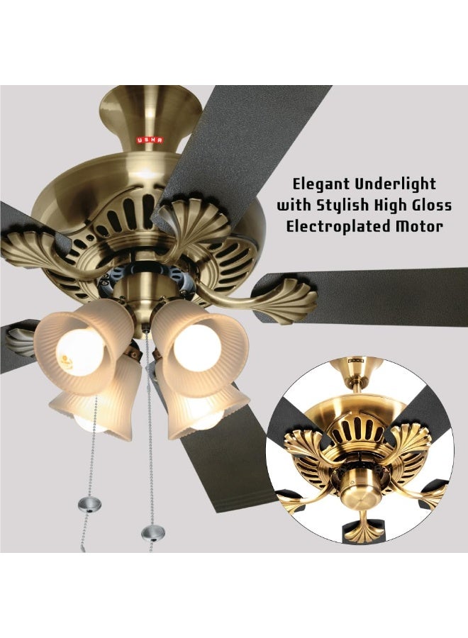 USHA Fontana Maple 1250mm ISI Ceiling Fan with Decorative Lights,BEE Star Rated,100% Copper Motor,RF Remote,High Air Speed & Delivery,2 Year Warranty,(Antique Brass Black) Pack of 1 - Image 4